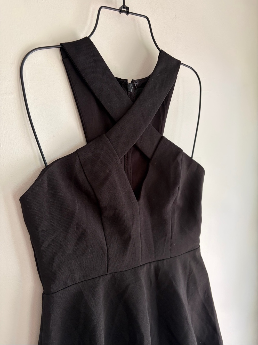 Lulu's Cross Front Sleeveless Little Black Flare Mini Dress Size S - Picture 2 of 6
